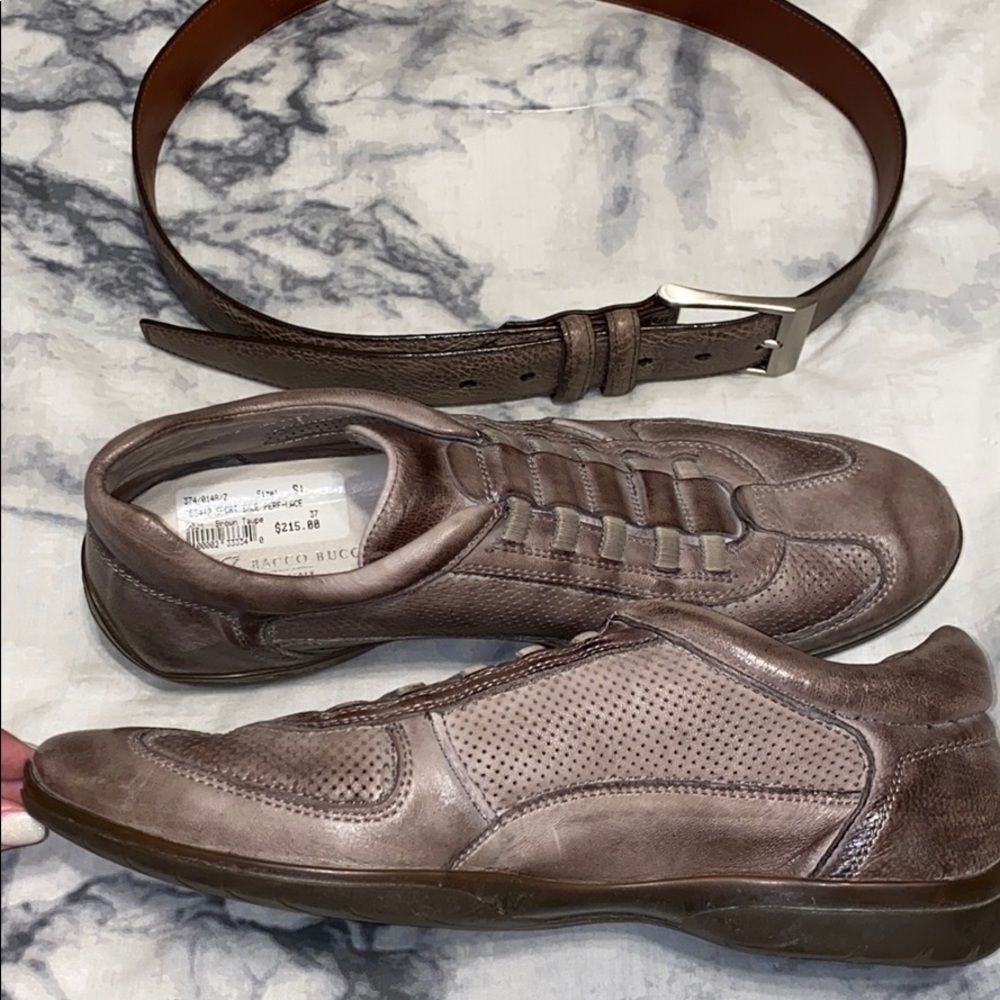 Bacco Bucci Brown Leather Slip-On Sneakers